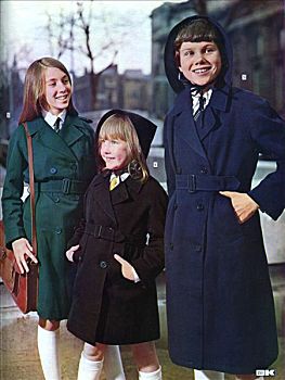 女生,穿,雨衣,上方,制服,60年代