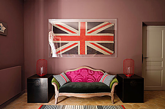 框架,英国国旗,高处,沙发,软垫,布,卧室,黑色,中国,漆器,盒子,地毯