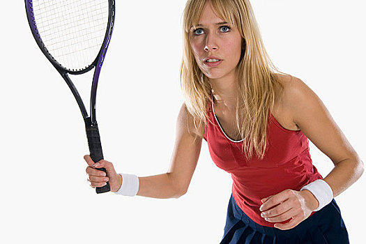 棚拍,肖像,女性,网球手,拿着,网球拍
