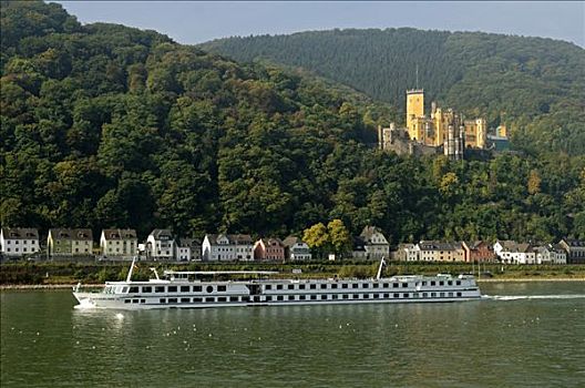 游船,瑞士,莱茵河,城堡,靠近,科布伦茨,莱茵兰普法尔茨州,德国