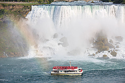 游船,瀑布,美洲瀑布,尼亚加拉瀑布,安大略省,加拿大,北美