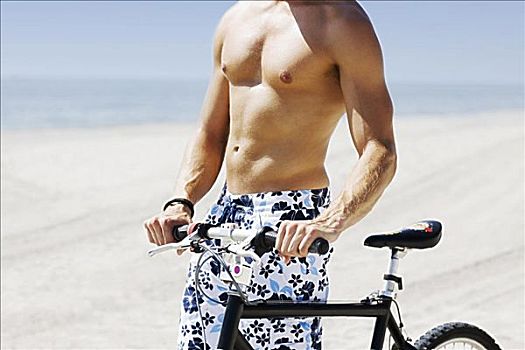 一个,男人,自行车,海滩