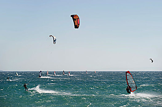 风,冲浪,风筝,靠近,塔里,哥斯达黎加,安达卢西亚,西班牙,欧洲