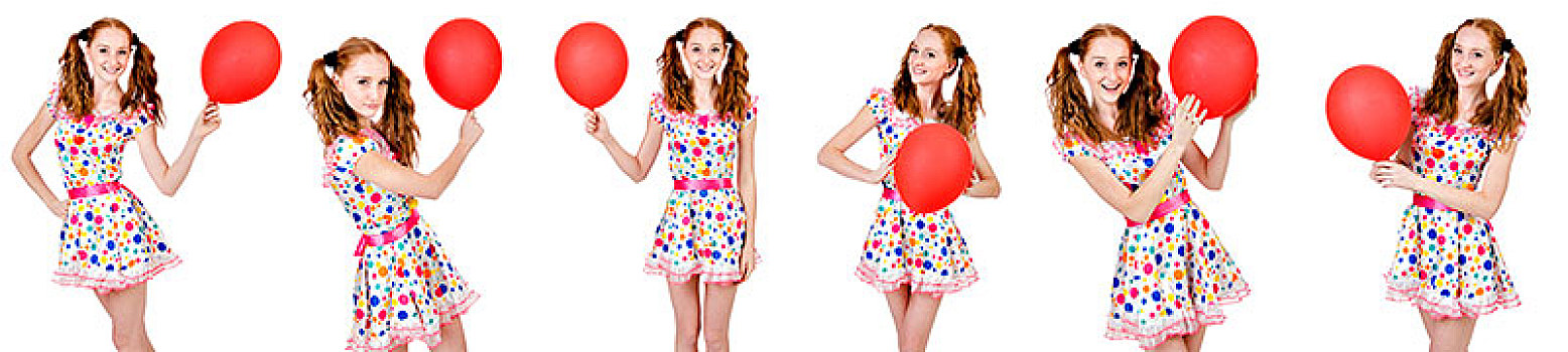 美女,红色,气球,隔绝,白色背景
