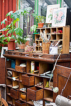 老,木质,柜子,园艺,器具