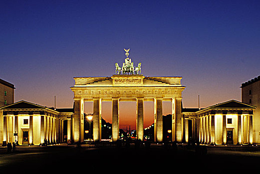 勃兰登堡,大门,夜晚,柏林,德国,欧洲