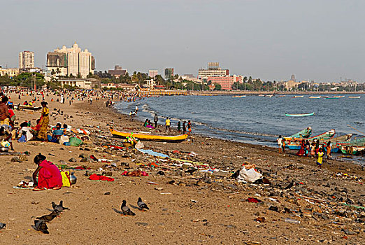 穷,印度人,垃圾,海滩,孟买,印度,亚洲