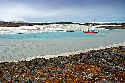 北极,斯瓦尔巴特群岛,纵帆船,锚,遥远,峡湾,东海岸,斯匹次卑尔根岛
