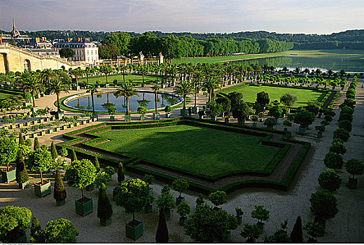 俯视,院落,树,水池,凡尔赛宫,法国