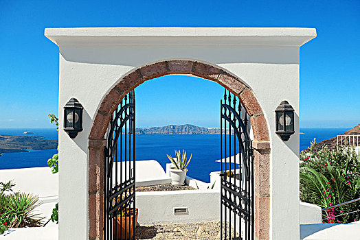 入口,拱形,锡拉岛,希腊