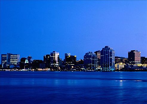 城市天际线,夜晚,哈利法克斯,新斯科舍省,加拿大