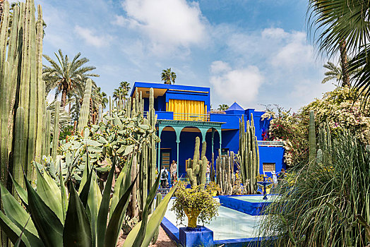 蓝色,房子,马若雷尔花园,植物园,摩尔风格,建筑,物主,玛拉喀什,摩洛哥,非洲