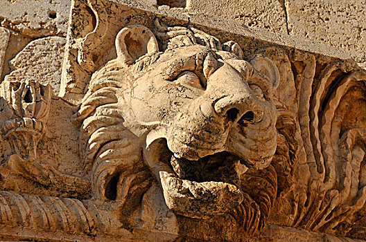 滴水兽,形状,狮子,头部,考古,场所,巴贝克,世界遗产,山谷,黎巴嫩,中东,西亚