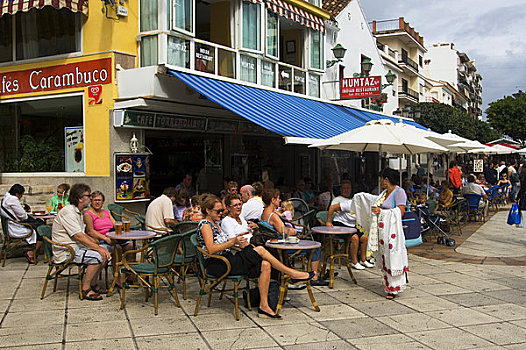 西班牙,哥斯达黎加,靠近,马拉加,托雷莫里诺斯,街景,街边咖啡厅