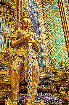 魔鬼,寺庙,曼谷,亚洲,泰国,抽象,十字架,彩色,金色,寺院,宫殿,战士,怪兽