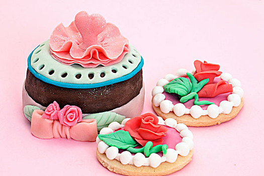 蛋糕,饼干,装饰,杏仁糖玫瑰花