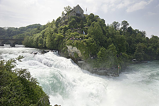 瑞士,沙夫豪森,容器,宫殿,流动,夏天,河边,城堡,安装,建筑,河,莱茵河,瀑布,水,砖瓦,魅力,景象,象征,自然,大量