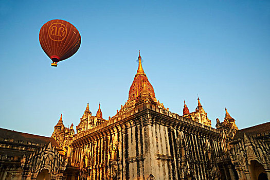 热气球,上方,寺庙,复杂,蒲甘,缅甸,亚洲