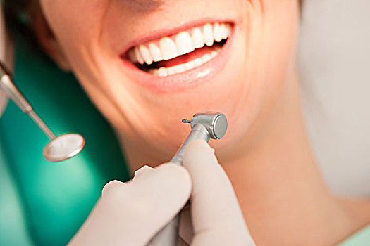 女病人,牙医,牙齿治疗,聚焦,电钻