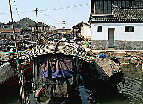 船,河,同里,中国