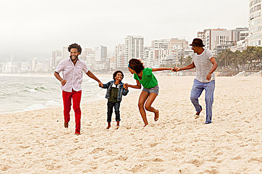 三代同堂,享受,海滩,里约热内卢,巴西