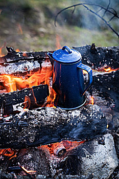 营火,老,咖啡壶,火