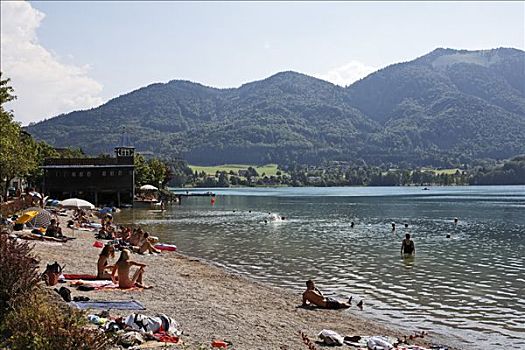 海滩,湖,萨尔茨卡莫古特,萨尔茨堡州,奥地利