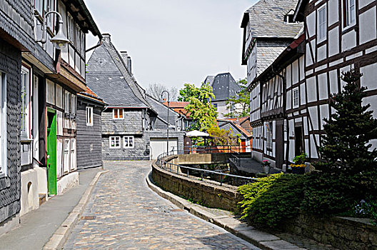 街道,半木结构房屋,戈斯拉尔,下萨克森,德国,欧洲
