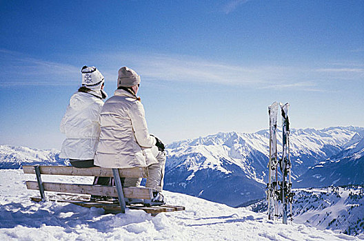 奥地利,休息,风景,享受,北蒂罗尔,提洛尔,阿尔卑斯山,山,女人,滑雪服,放松,复原,安静,自然风光,象征,滑雪,健身
