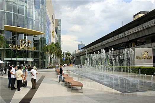 入口,现代,购物中心,喷泉,曼谷,泰国,东南亚