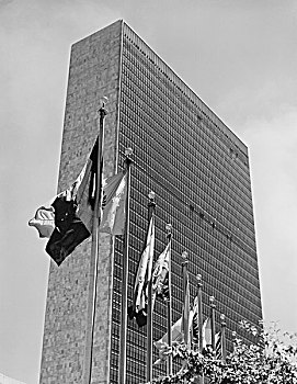 美国,纽约,曼哈顿,联合国大楼,仰视