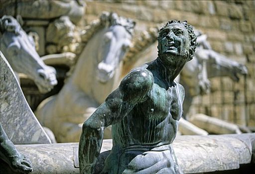 青铜,雕塑,海王星喷泉,市政广场,佛罗伦萨,托斯卡纳,意大利,欧洲