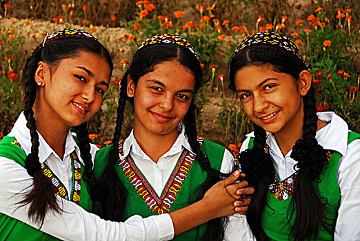 头像,三个,女孩,戴着,校服,阿什哈巴德,土库曼斯坦