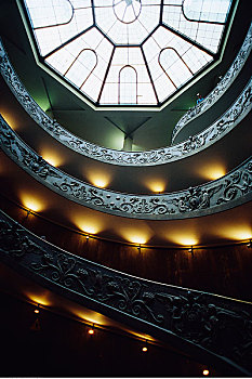 仰视,螺旋楼梯,球形,天花板,梵蒂冈博物馆,梵蒂冈城,罗马,意大利