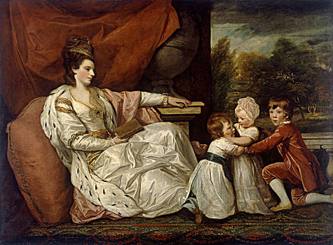 女士,三个,孩子,1778年,艺术家