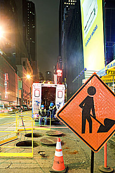 城市,工人,休憩,工作,42街,靠近,时代广场,纽约