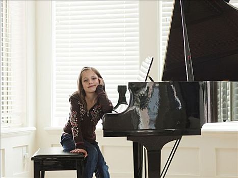 美国,犹他,高山,女孩,8-9岁,倚靠,钢琴