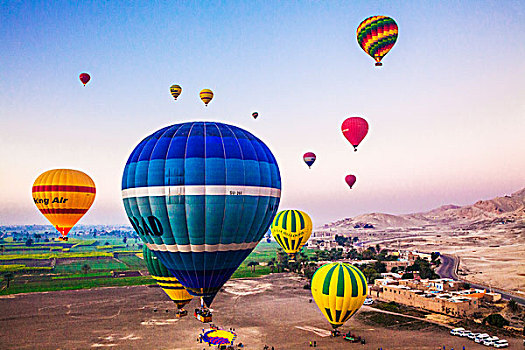 热气球,飞跃,西部,尼罗河,埃及,日出