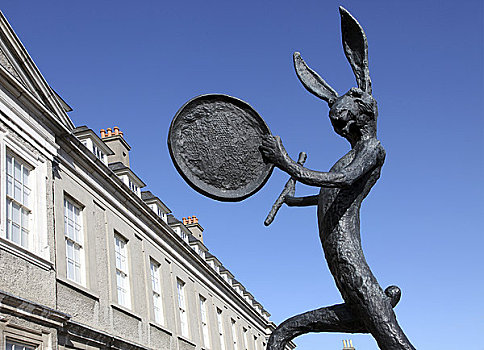 爱尔兰,都柏林,大,青铜,雕塑,野兔,户外,现代艺术博物馆