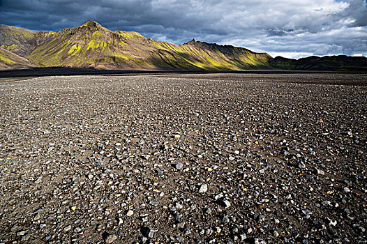 苔藓密布,山峦,火山岩,荒芜,风景,靠近,湖,高地,冰岛,欧洲