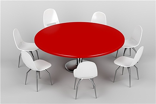 红色,圆,桌子,白色,椅子