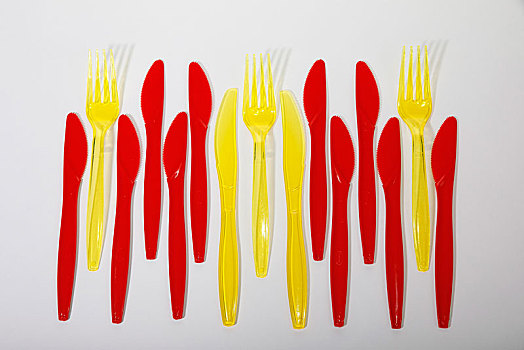 红色,黄色,塑料制品,餐具,刀,叉子,垃圾,德国,欧洲