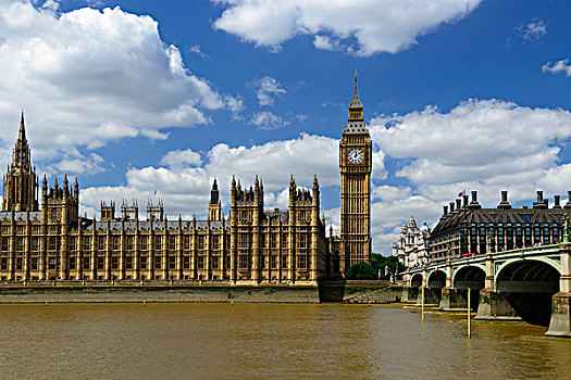 大本钟,议会大厦,泰晤士河,伦敦,英格兰,英国,欧洲