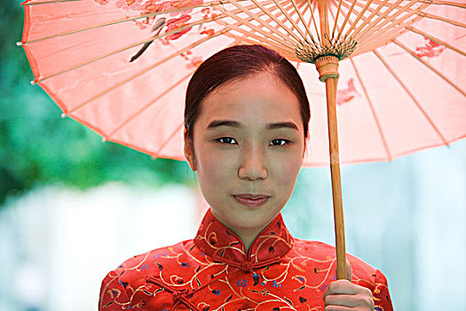 美女,穿,传统,中国人,衣服,拿着,伞