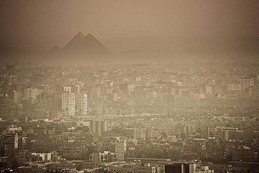 埃及,开罗,城市天际线,金字塔,远景,塔