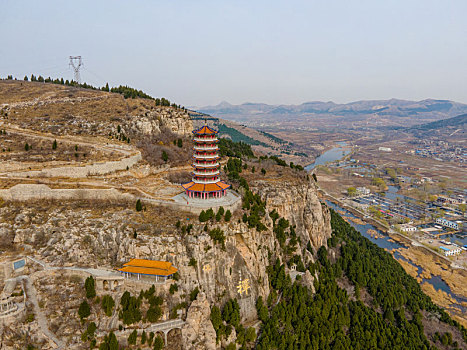 航拍济南黄花山,玉符河风光