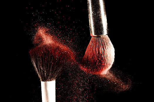 化妆刷,粉末,涂抹,室外,艺术,横图,特写,照片,两个,职业,黑色,红色