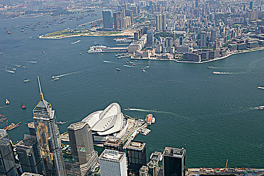 航拍,俯视,湾仔,维多利亚港,香港