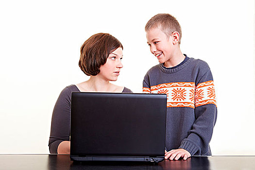 儿子,帮助,母亲,电脑故障