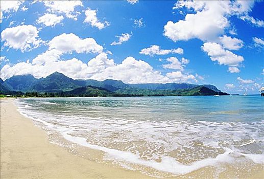 夏威夷,考艾岛,湾,宁和,白沙滩